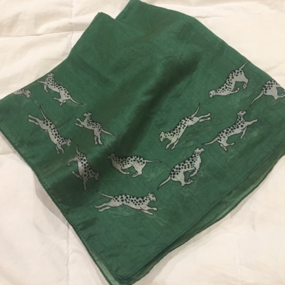 Vintage Accessories - Vintage Mid Century Modern Green Leopards Scarf